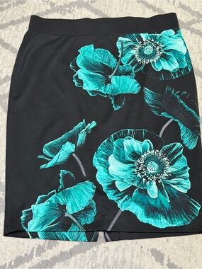 Alfani Black Skirt with Teal Floral Print